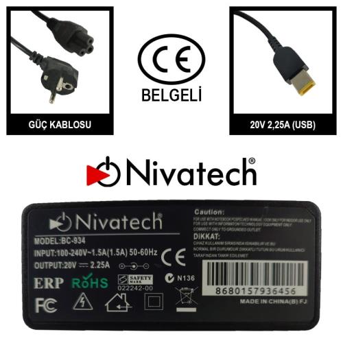 NIVATECH BC934 20V 2.25A 45W LENOVO USB KARE UYUMLU ŞARJ ADAPTÖRÜ